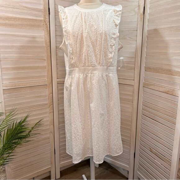 Modcloth White Eyelet Sleeveless Midi Dress 14 - Picture 1 of 11